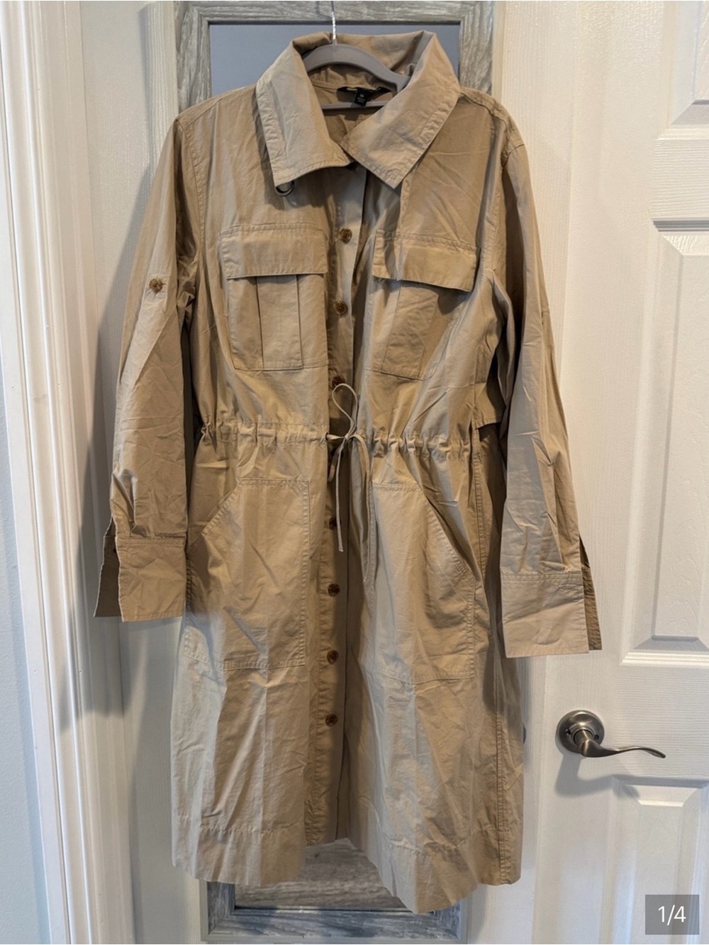 Banana Republic Tan Drawstring Utility Trench Coat